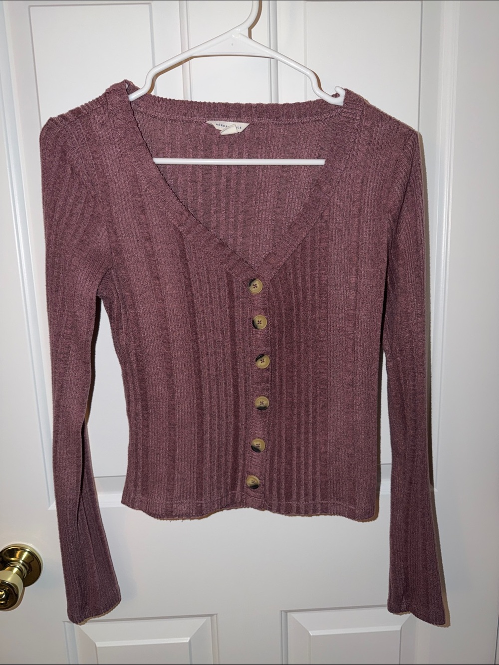 Aeropostale Dusty Mauve Ribbed Button Cardigan